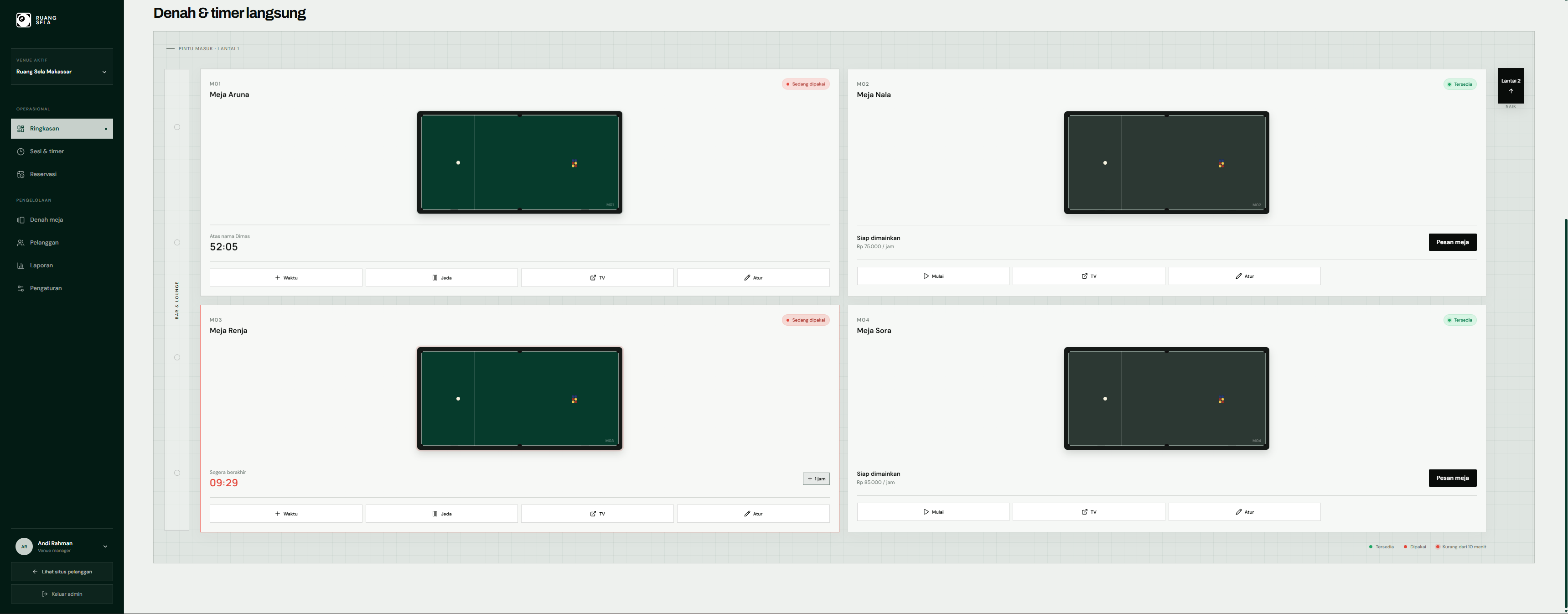 Billiard Order & Timer System — 2
