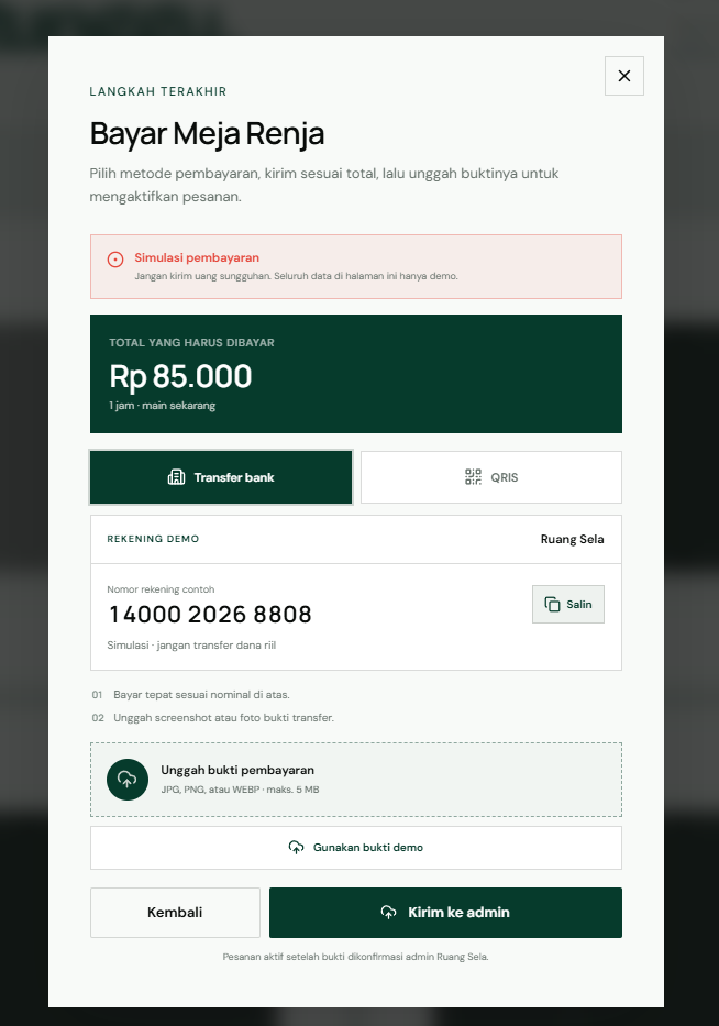 Billiard customer payment and proof upload flow