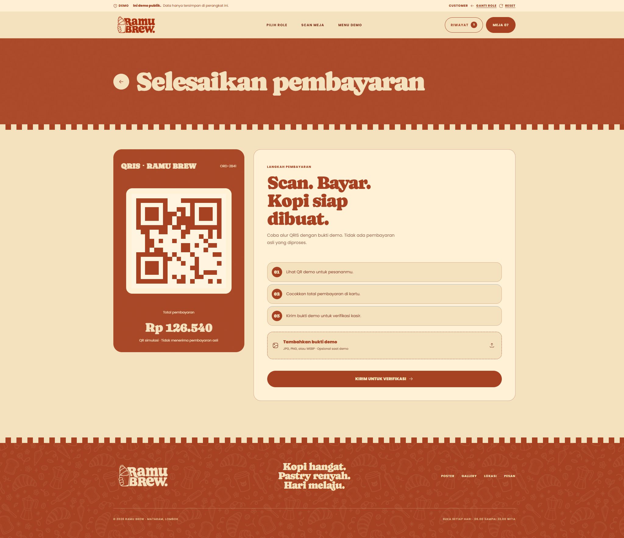 Ramu Brew QRIS payment flow