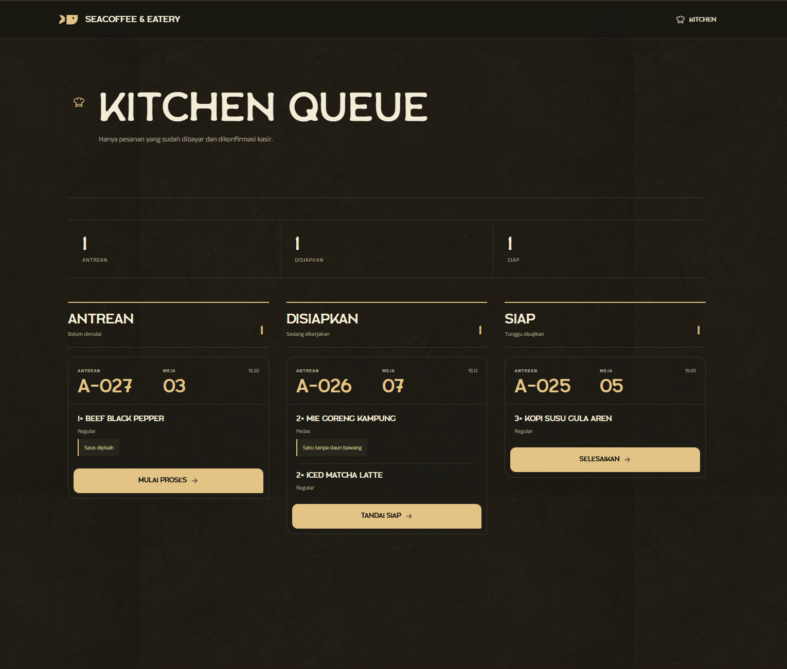 DineFlow kitchen production queue