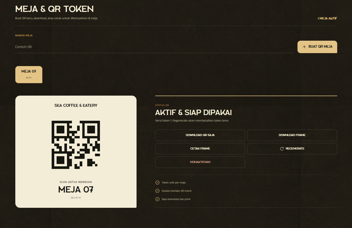DineFlow owner table QR token management