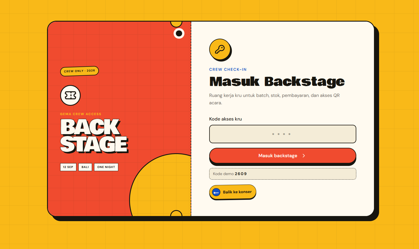 EventFlow protected backstage crew login