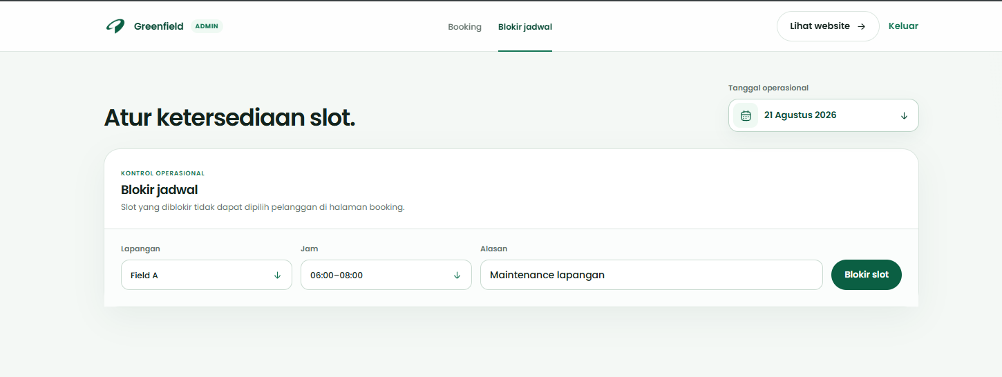 Greenfield admin schedule blocking controls