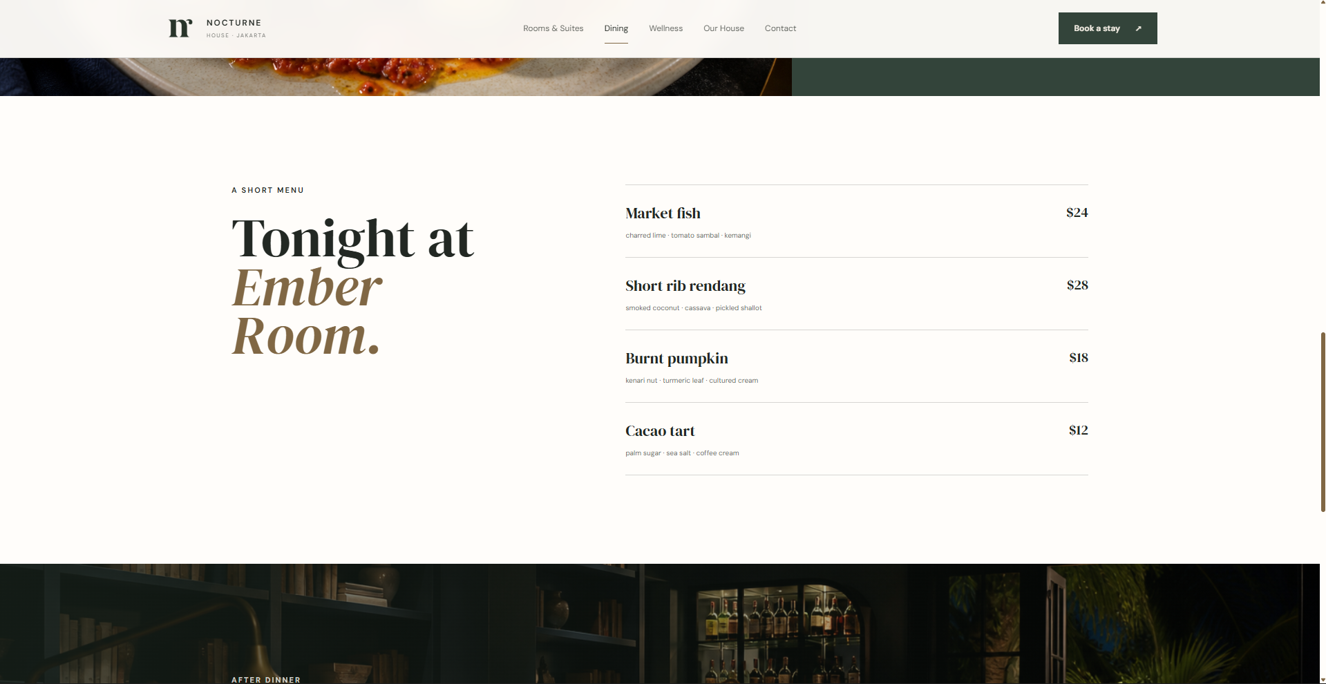 Nocturne restaurant short menu and prices