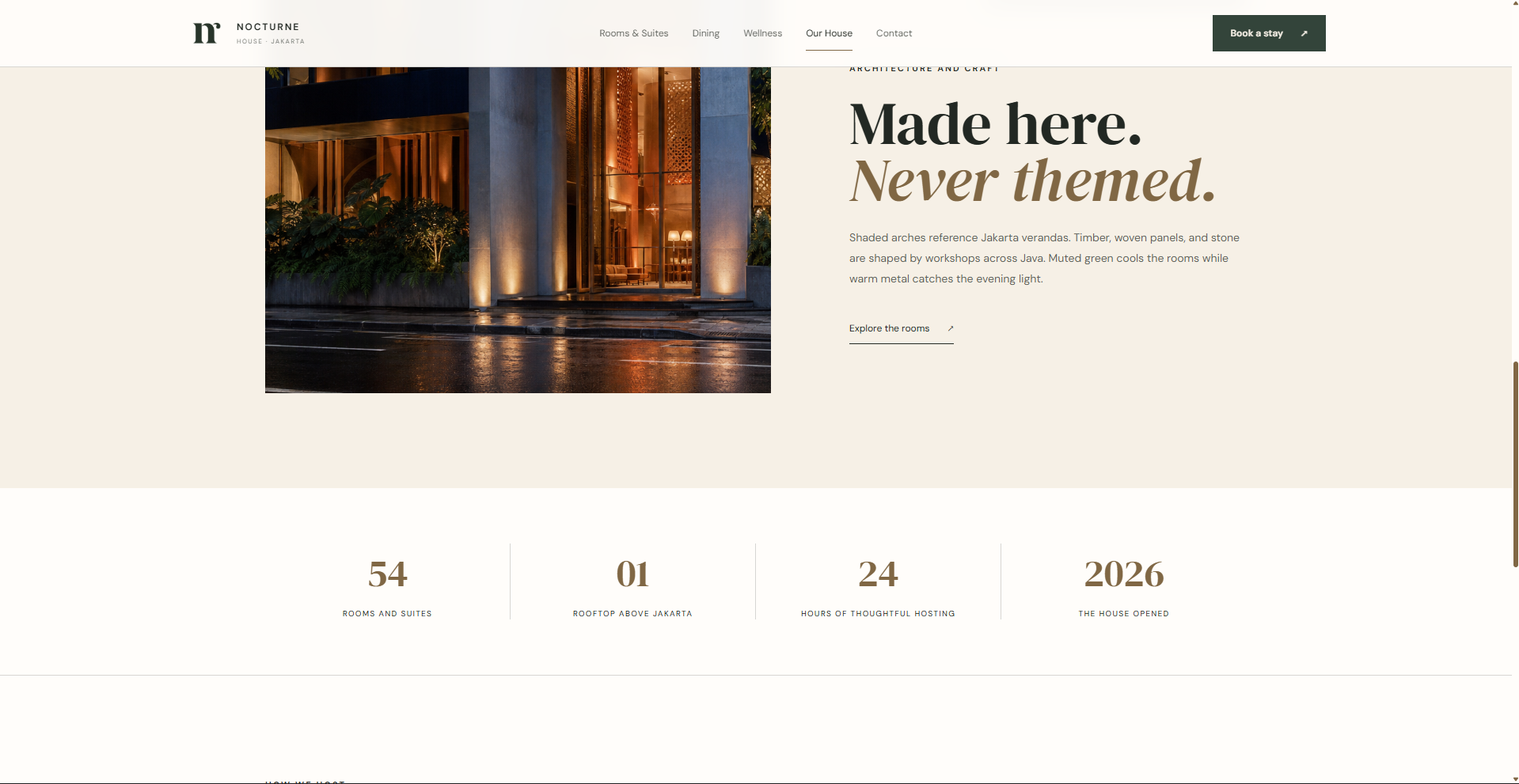 Nocturne architecture and locally made hotel story