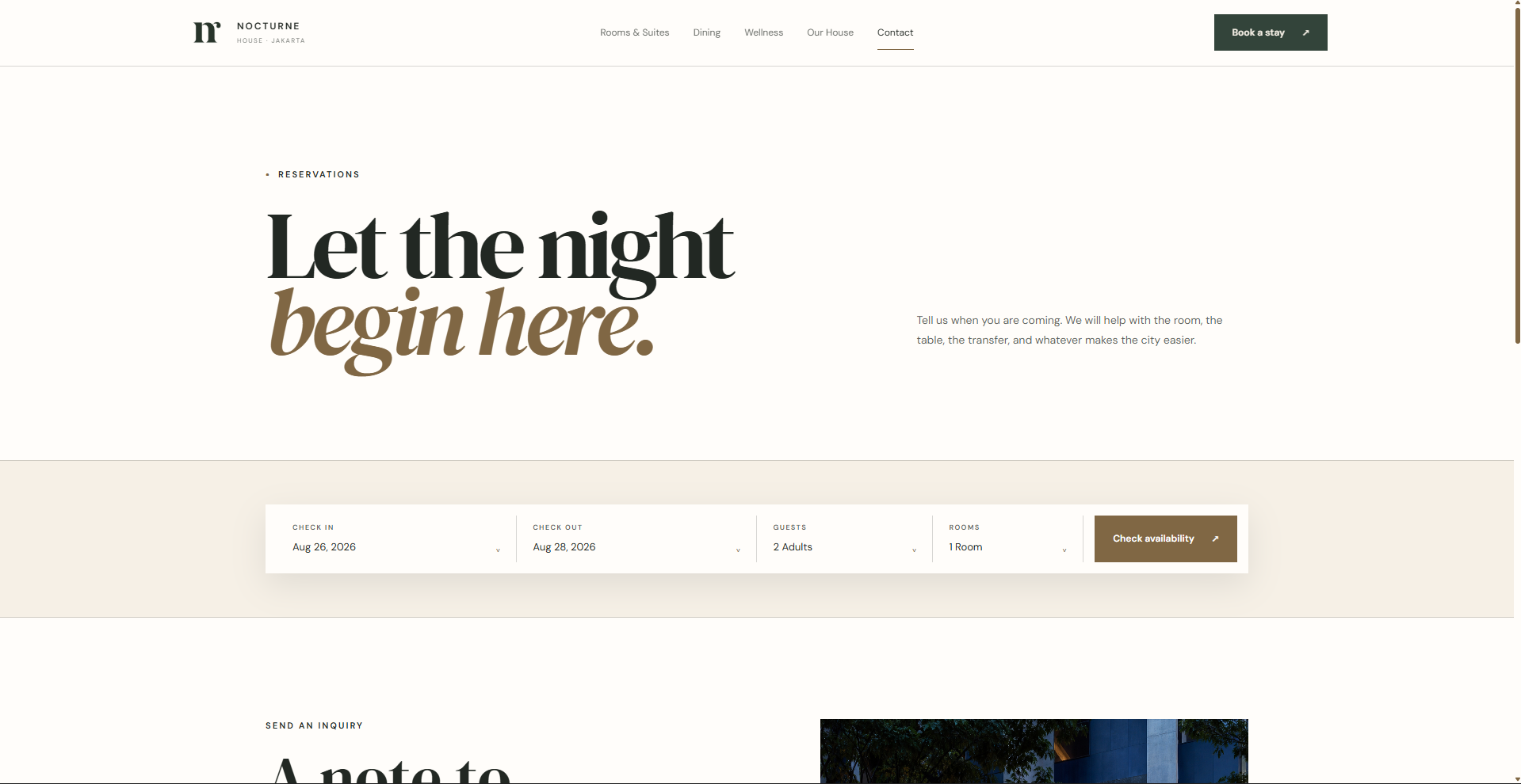 Nocturne contact page reservation call to action