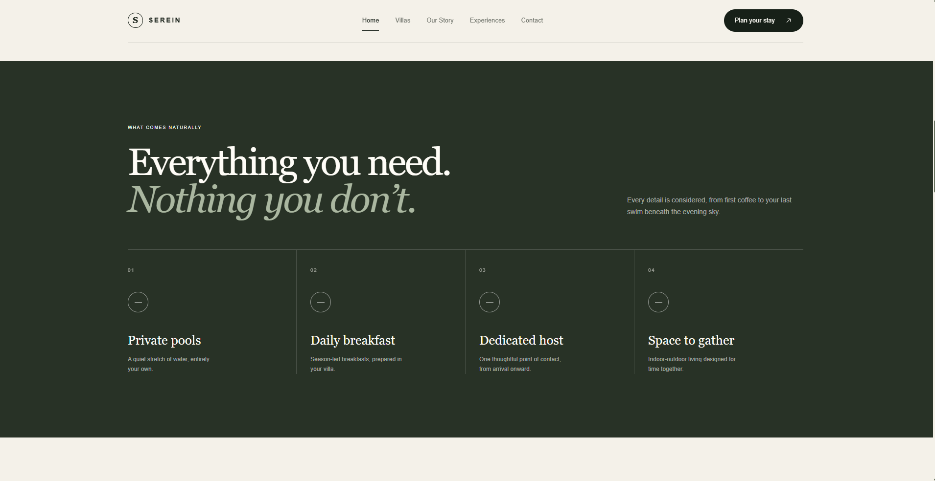 Serein Villa Hospitality Website — 2