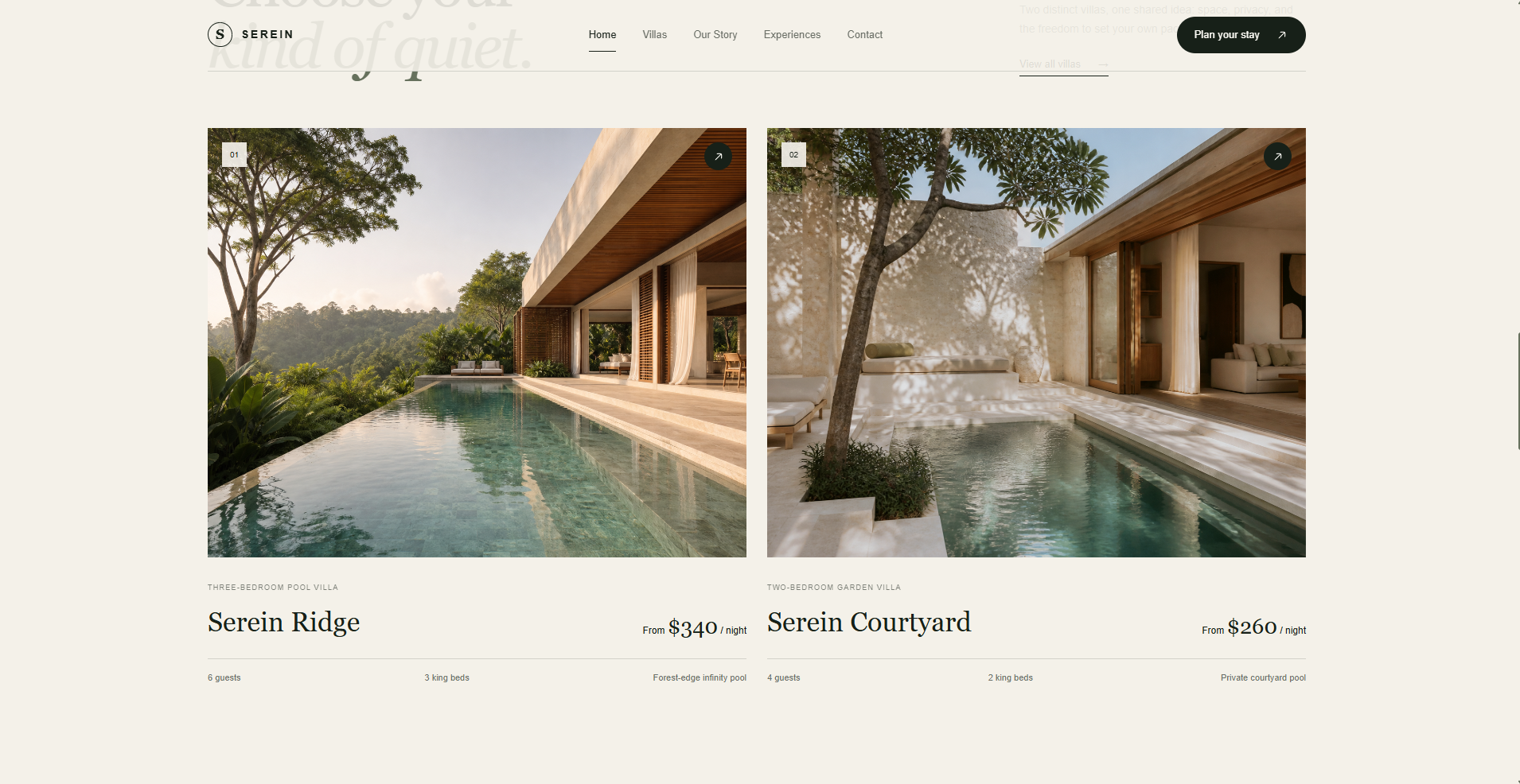 Serein Villa Hospitality Website — 3
