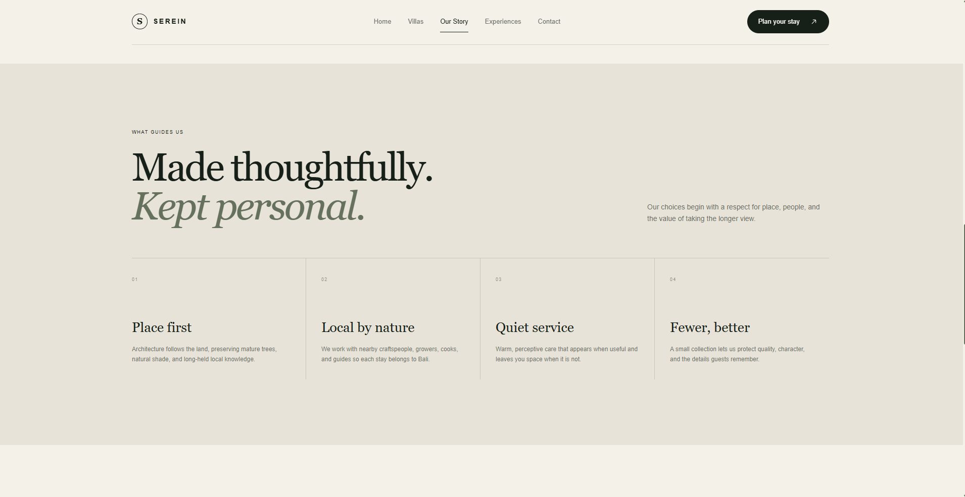 Serein hospitality values and design principles