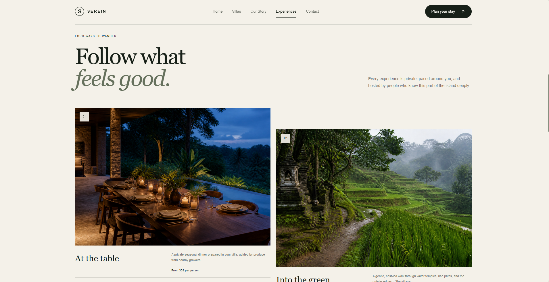 Serein curated villa experiences overview