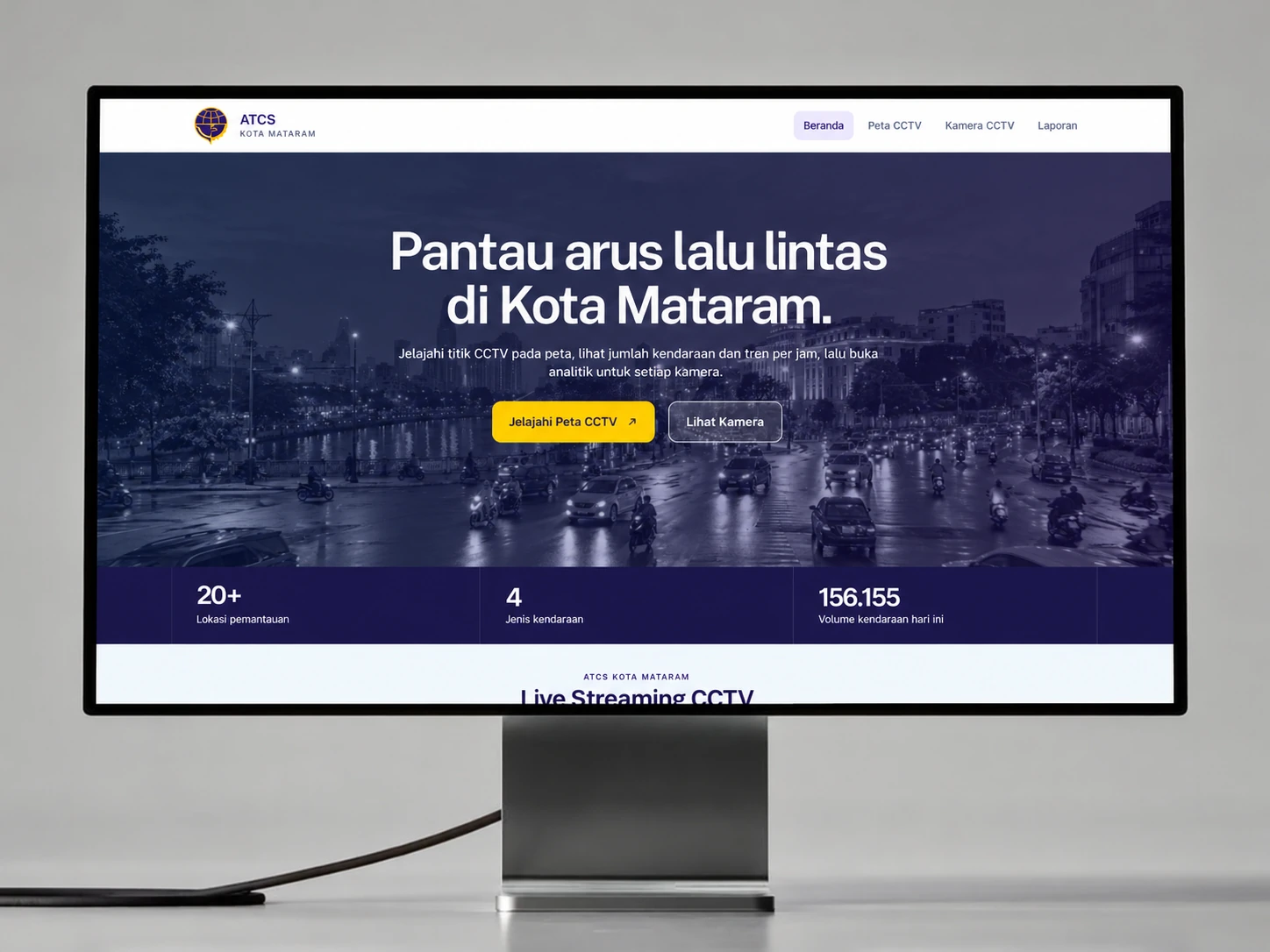 ATCS Kota Mataram demo dashboard showing traffic monitoring and camera areas