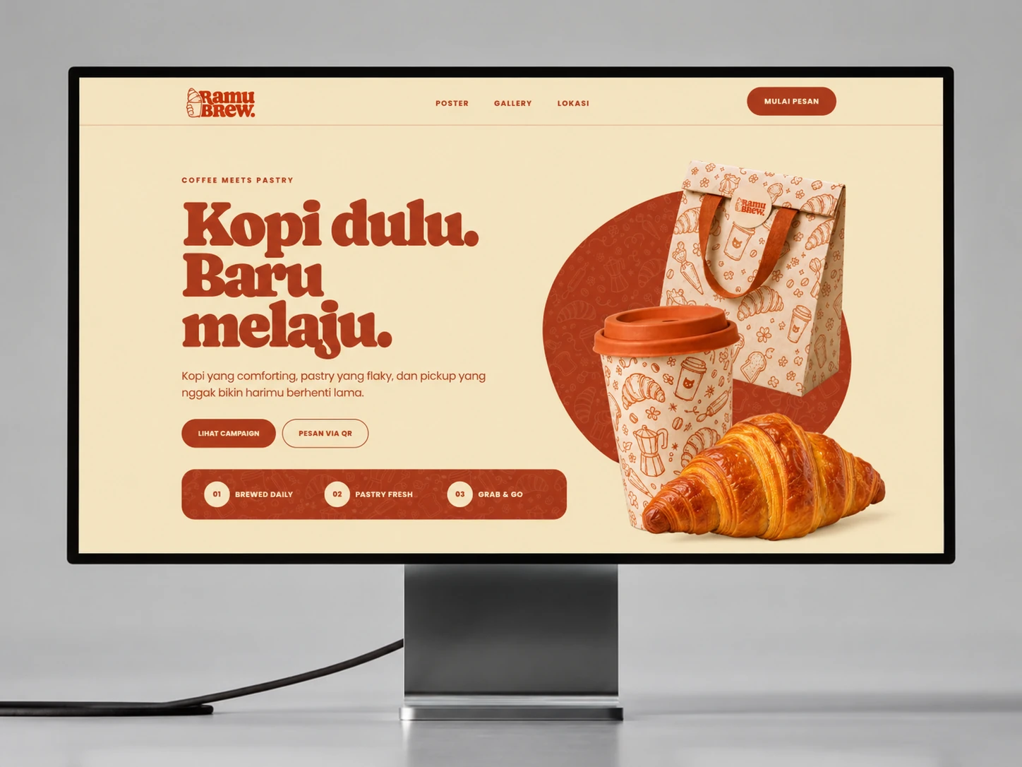 Ramu Brew cafe landing page and self-service QR ordering entry