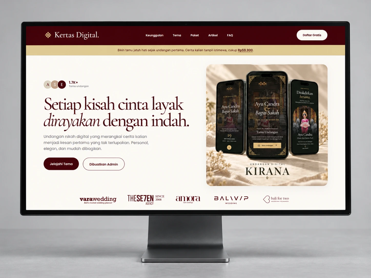 Kertas Digital live website presented on a desktop monitor
