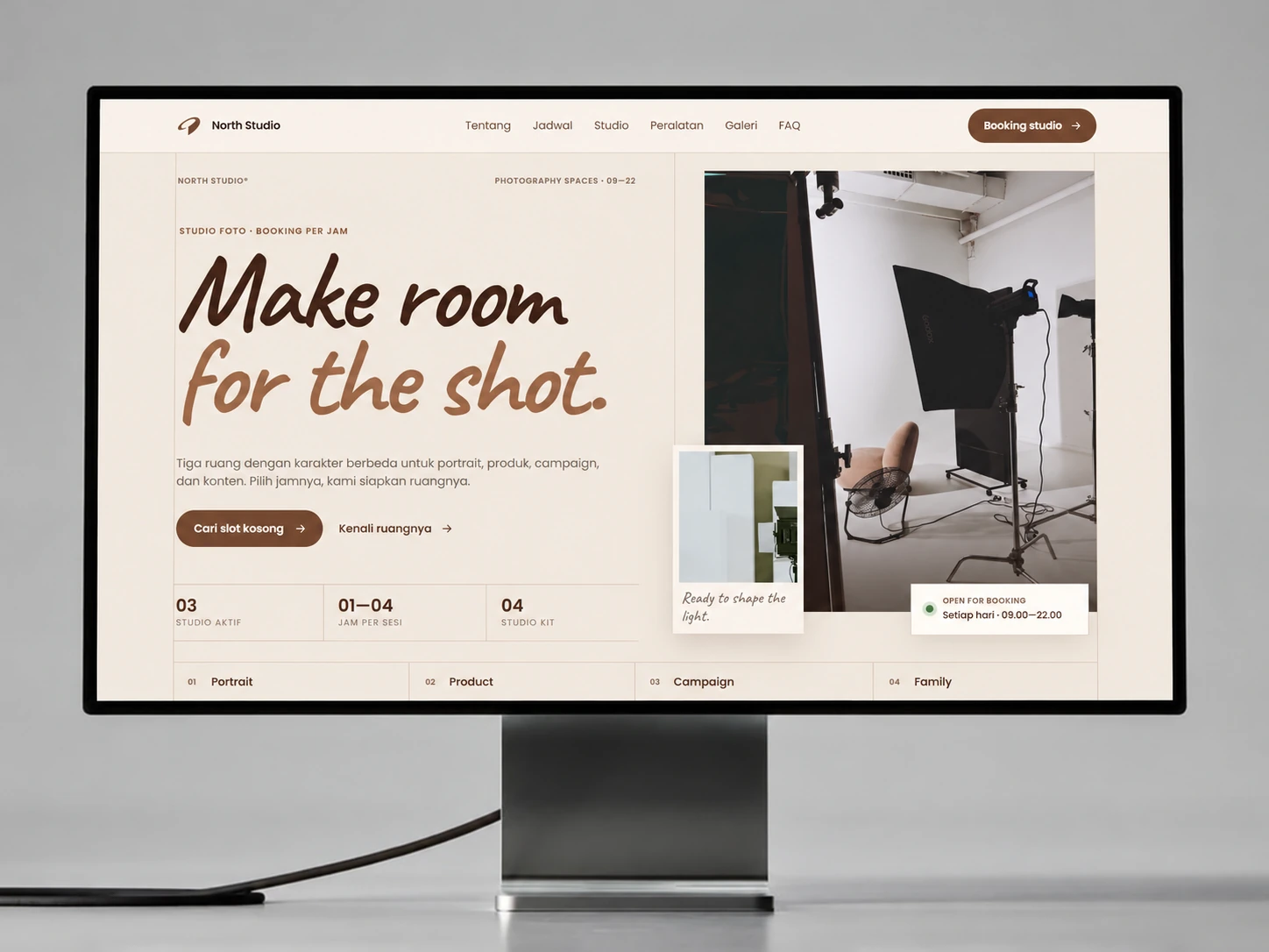 North Studio booking website homepage with studio introduction
