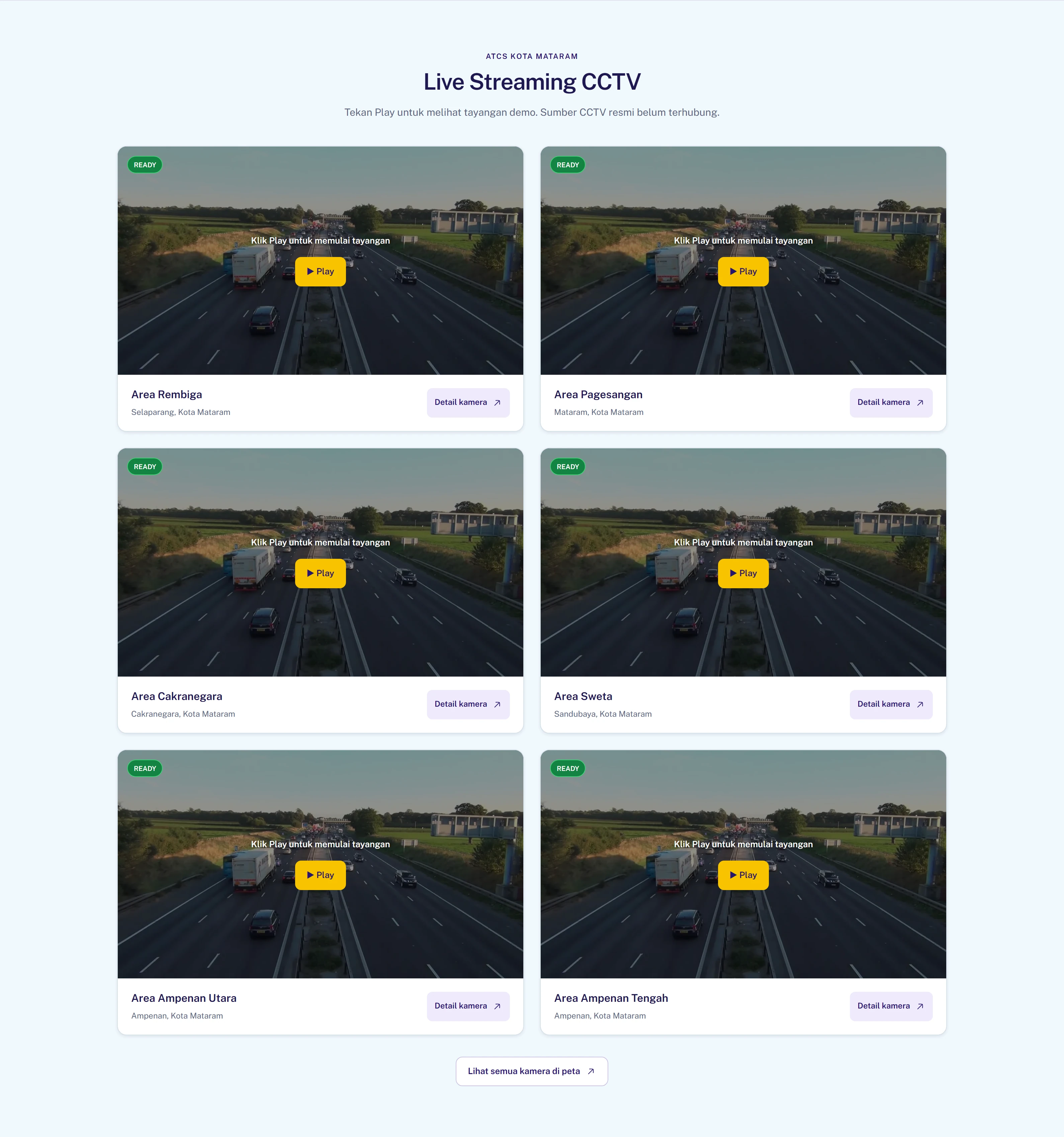 Six featured camera areas on the demo home page