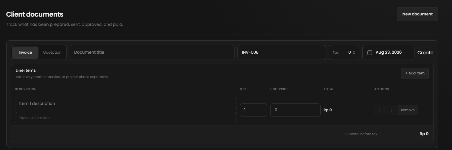 Flowdesk invoice and quotation document builder
