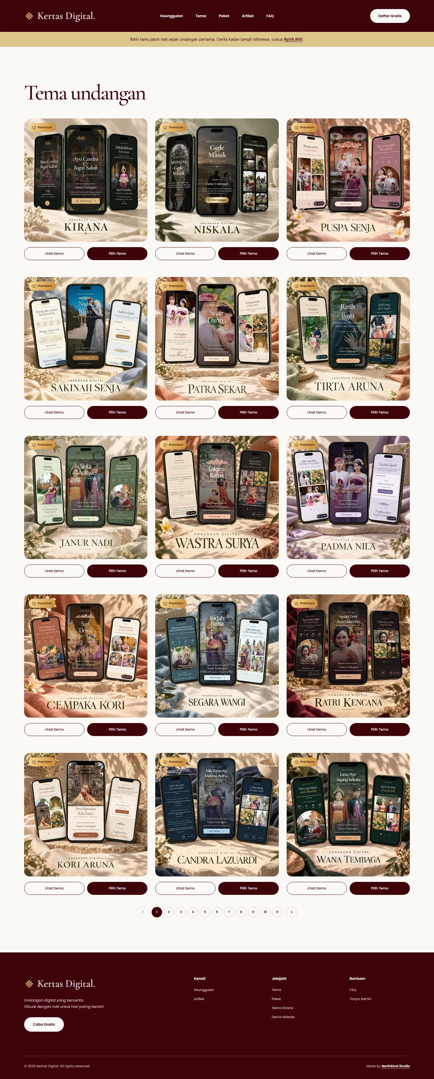 Complete first page of Kertas Digital's public theme catalog